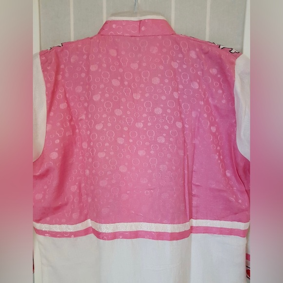 Hand Embroidered Long Cotton Silk Pink and White Dress - Picture 7 of 10